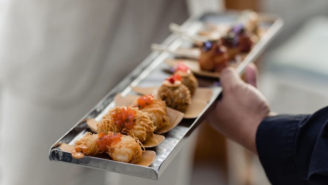 Gourmet appetizers and wedding dinner spread beautifully arranged