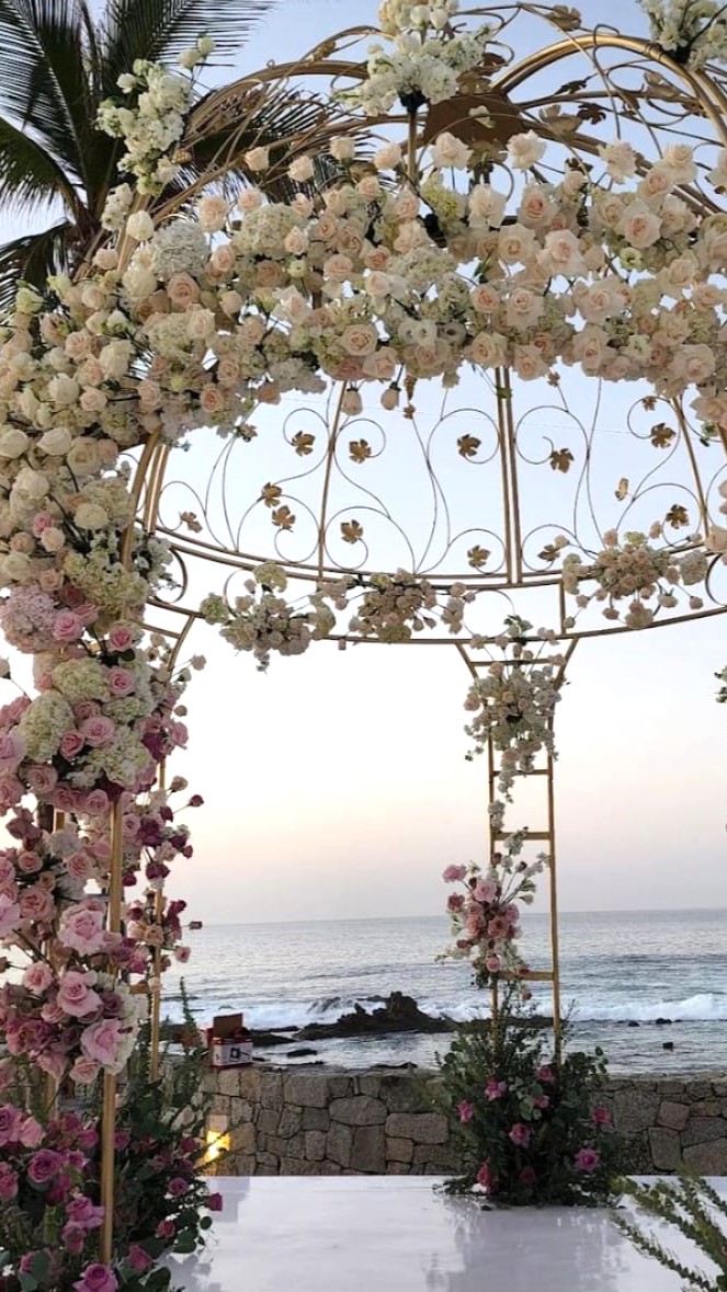 Floral decor set up for an outdoor wedding in Cabo San Lucas